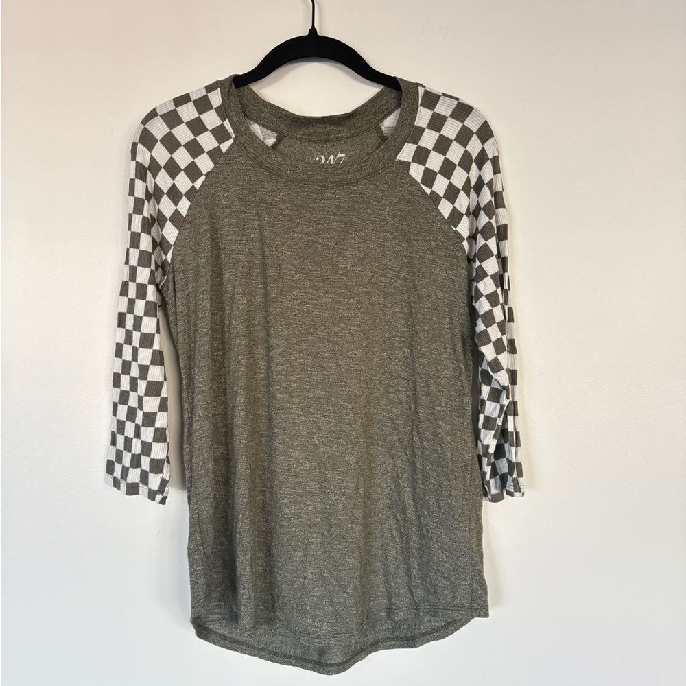 Checkered Sleeve Olive Top